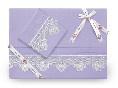 Işıltı İğne Oyalı Nevresim Takımı Lila - Çeyiz Diyarı