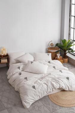 Jade 6 Parça %100 Pamuk Çift Kişilik Nevresim Takımı Gri - Çeyiz Diyarı
