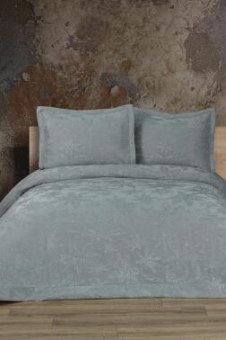 Jasmin Elyaf Dolgulu Çift Kişilik 250x255 Cm Yatak Örtüsü Adaçayı - Çeyiz Diyarı