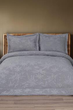 Jasmin Elyaf Dolgulu Çift Kişilik 250x255 Cm Yatak Örtüsü Gri - Çeyiz Diyarı