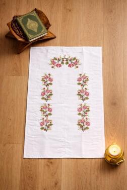 Kanaviçe İşlemeli Gardenya 70x135 cm Seccade Pembe - Çeyiz Diyarı