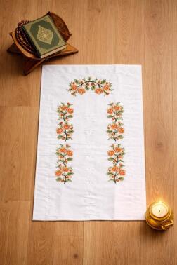 Kanaviçe İşlemeli Gardenya 70x135 cm Seccade Turuncu - Çeyiz Diyarı