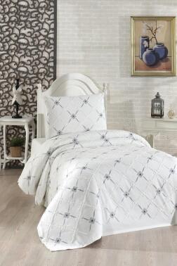 Kanola Nakışlı Şönil 2 Parça Tek Kişilik Yatak Örtüsü - Çeyiz Diyarı