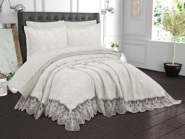 Kapadokya 6 Parça Şönil Nakışlı Pike Takımı Krem - Çeyiz Diyarı