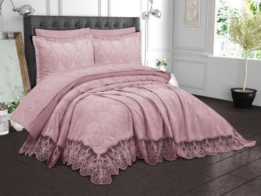 Kapadokya 6 Parça Şönil Nakışlı Pike Takımı Pudra - Çeyiz Diyarı