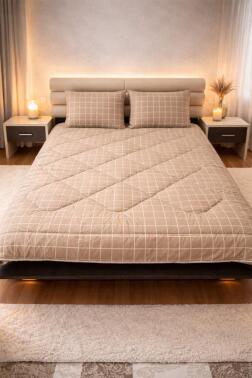 Kare Wellsoft 195x215 Cm Çift Kişilik Yorgan Takımı Bej - Çeyiz Diyarı