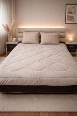 Kare Wellsoft 195x215 Cm Çift Kişilik Yorgan Takımı Bej - Çeyiz Diyarı (1)