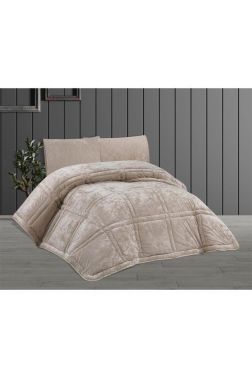 Karelim Kadife Comforter Çift Kişilik Yorgan Seti Bej - 2