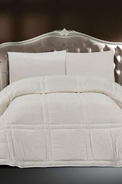 Karelim Kadife Comforter Çift Kişilik Yorgan Seti Krem - 1