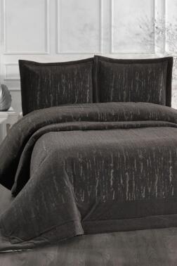 Karmen Elyaf Dolgulu Çift Kişilik 250x255 Cm Yatak Örtüsü Antrasit - Çeyiz Diyarı