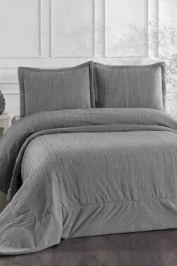 Karmen Elyaf Dolgulu Çift Kişilik 250x255 Cm Yatak Örtüsü Gri - Çeyiz Diyarı