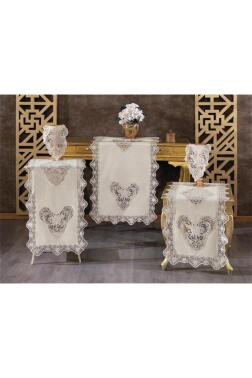 Katre Keten 5 Parça Salon Takımı Cappucino - Çeyiz Diyarı