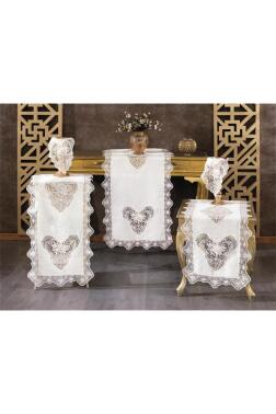 Katre Keten 5 Parça Salon Takımı Krem - Çeyiz Diyarı