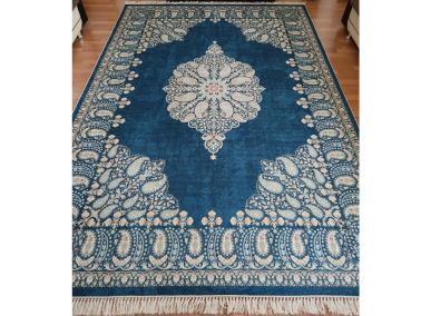 Kaymaz Taban Dijital Baskı Kadife Halı Blanche Mavi 200x300 cm - Çeyiz Diyarı