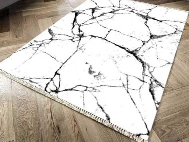 Kaymaz Taban Dijital Baskı Kadife Halı Crack Wall Beyaz 80x200 cm - Çeyiz Diyarı