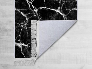 Kaymaz Taban Dijital Baskı Kadife Halı Crack Wall Siyah Beyaz 80x200 cm - Çeyiz Diyarı (1)