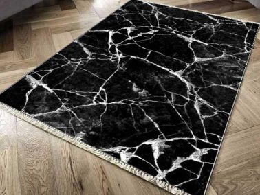 Kaymaz Taban Dijital Baskı Kadife Halı Crack Wall Siyah Beyaz 80x300 cm - Çeyiz Diyarı