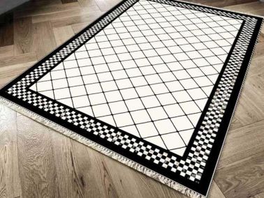 Kaymaz Taban Dijital Baskı Kadife Halı Dama Beyaz 80x150 cm - Çeyiz Diyarı