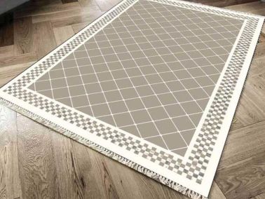 Kaymaz Taban Dijital Baskı Kadife Halı Dama Cappucino 100x300 cm - Çeyiz Diyarı