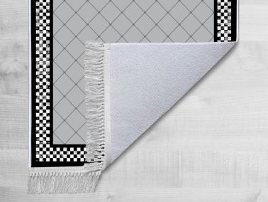 Kaymaz Taban Dijital Baskı Kadife Halı Dama Gri 80x150 cm - Çeyiz Diyarı (1)