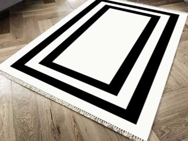 Kaymaz Taban Dijital Baskı Kadife Halı Geometric Beyaz 180x280 cm - Çeyiz Diyarı