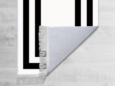 Kaymaz Taban Dijital Baskı Kadife Halı Geometric Beyaz 80x300 cm - Çeyiz Diyarı (1)