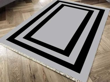 Kaymaz Taban Dijital Baskı Kadife Halı Geometric Gri 80x300 cm - Çeyiz Diyarı