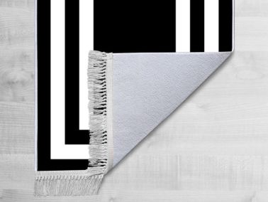 Kaymaz Taban Dijital Baskı Kadife Halı Geometric Siyah 100x200 cm - Çeyiz Diyarı (1)