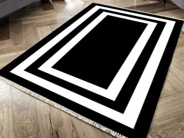 Kaymaz Taban Dijital Baskı Kadife Halı Geometric Siyah 80x200 cm - Çeyiz Diyarı