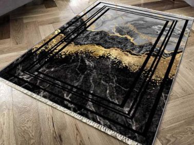 Kaymaz Taban Dijital Baskı Kadife Halı Lava Life Siyah Gold 150x220 Cm - Çeyiz Diyarı