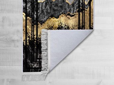 Kaymaz Taban Dijital Baskı Kadife Halı Lava Life Siyah Gold 80x200 cm - Çeyiz Diyarı (1)
