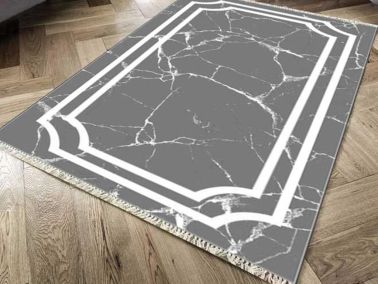 Kaymaz Taban Dijital Baskı Kadife Halı Linear Stone Antrasit 80x200 cm - Çeyiz Diyarı