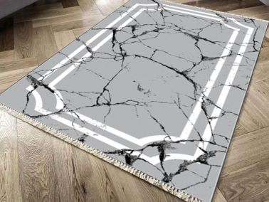 Kaymaz Taban Dijital Baskı Kadife Halı Linear Stone Gri 100x300 cm - Çeyiz Diyarı