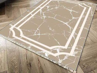 Kaymaz Taban Dijital Baskı Kadife Halı Linear Stone Kahve 80x200 cm - Çeyiz Diyarı