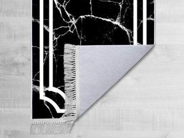 Kaymaz Taban Dijital Baskı Kadife Halı Linear Stone Siyah 100x200 cm - Çeyiz Diyarı (1)