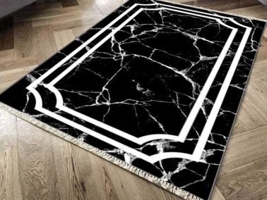 Kaymaz Taban Dijital Baskı Kadife Halı Linear Stone Siyah 80x200 cm - Çeyiz Diyarı