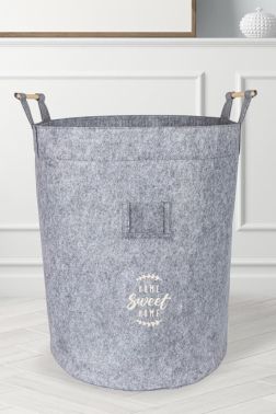 Keçe Tahta Saplı Sepet Gri - Çeyiz Diyarı