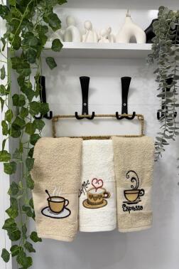Kokora Nakışlı 3lü Mutfak Havlu Takımı 30x50 Cm - Çeyiz Diyarı