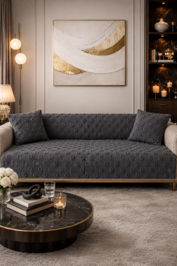 Konik Kırlent Kılıfı Hediyeli 170x210 cm Pamuklu Koltuk Örtüsü Antrasit - Çeyiz Diyarı