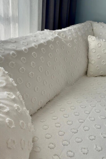 Konik Kırlent Kılıfı Hediyeli 170x210 cm Pamuklu Koltuk Örtüsü Krem - Çeyiz Diyarı
