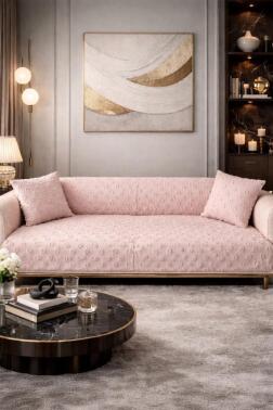 Konik Kırlent Kılıfı Hediyeli 170x210 cm Pamuklu Koltuk Örtüsü Pudra - Çeyiz Diyarı