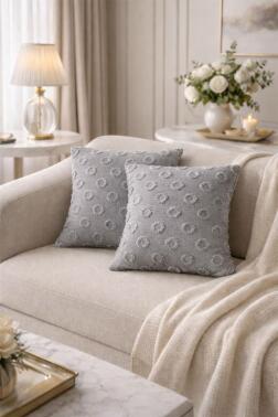 Konik Pamuklu 2'li Kırlent Kılıfı Gri - Çeyiz Diyarı