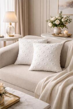 Konik Pamuklu 2'li Kırlent Kılıfı Krem - Çeyiz Diyarı