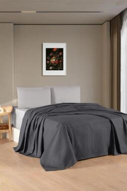 Kristal Bamboo Lastikli Çarşaflı Çift Kişilik Pike Takımı Antrasit - Kristal