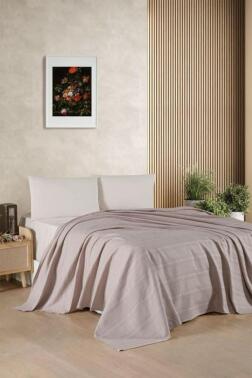 Kristal Bamboo Lastikli Çarşaflı Çift Kişilik Pike Takımı Cappucino - Kristal