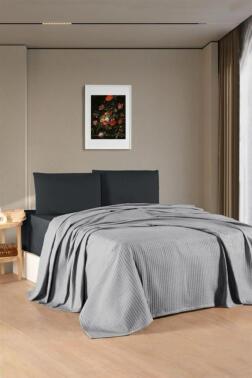 Kristal Bamboo Lastikli Çarşaflı Çift Kişilik Pike Takımı Gri - Kristal