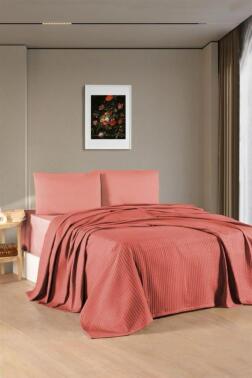 Kristal Bamboo Lastikli Çarşaflı Tek Kişilik Pike Takımı Kiremit - Kristal