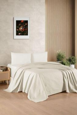 Kristal Bamboo Lastikli Çarşaflı Tek Kişilik Pike Takımı Krem - Kristal