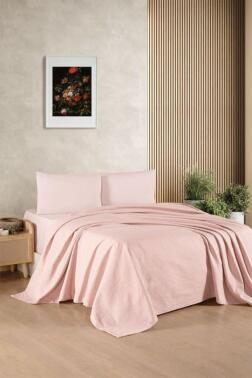 Kristal Bamboo Lastikli Çarşaflı Tek Kişilik Pike Takımı Pudra - Kristal