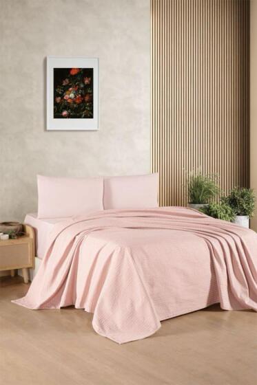 Kristal Bamboo Lastikli Çarşaflı Tek Kişilik Pike Takımı Pudra - Kristal